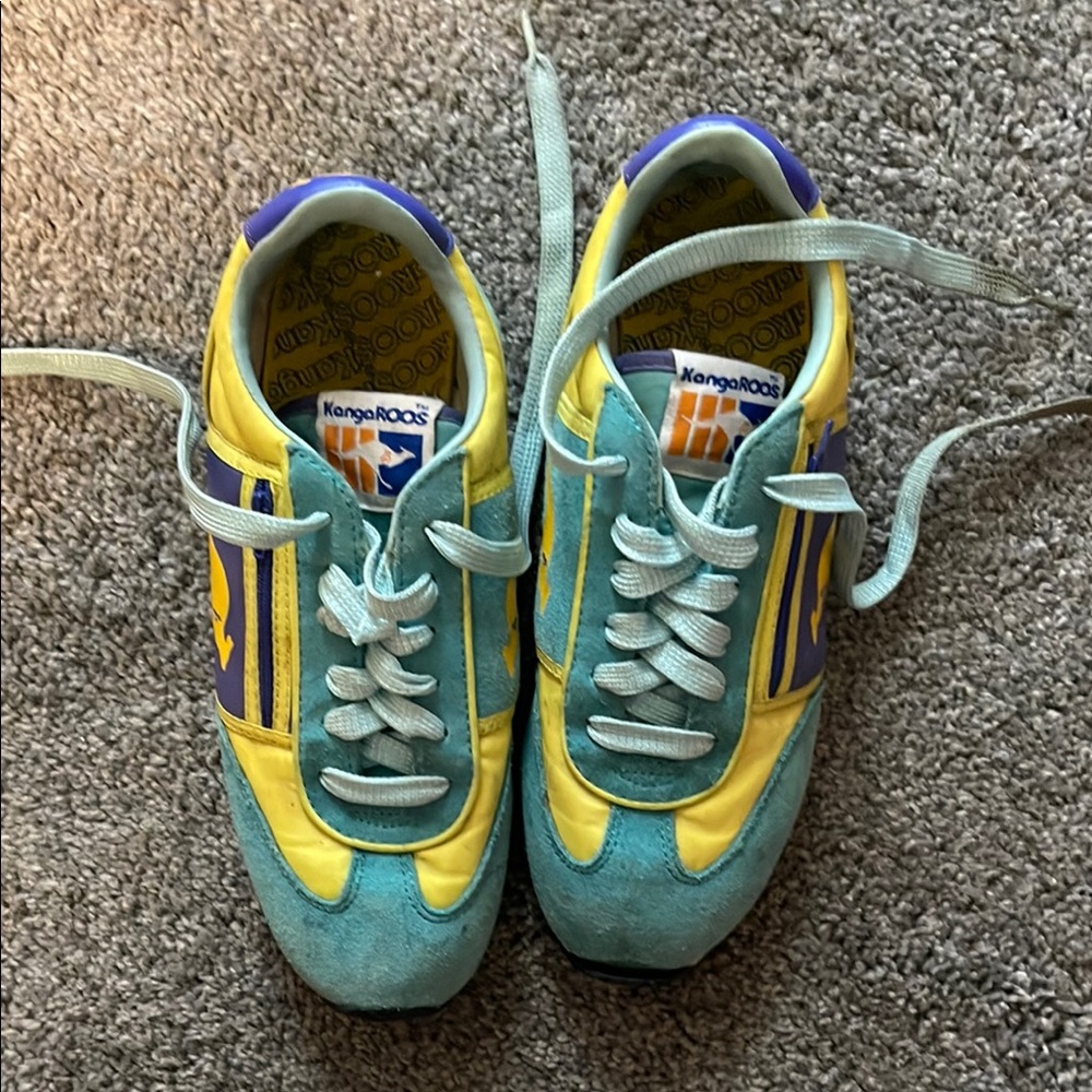 kangaROOS  Sneakers - Teal, Yellow, and Purple